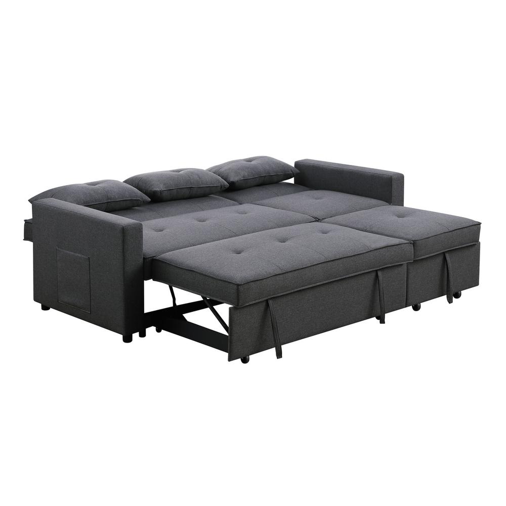 Zoey Dark Gray Linen Convertible Sleeper Sofa with Side Pocket. Picture 12