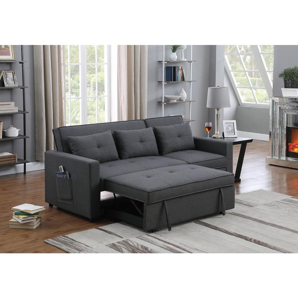 Zoey Dark Gray Linen Convertible Sleeper Sofa with Side Pocket. Picture 2