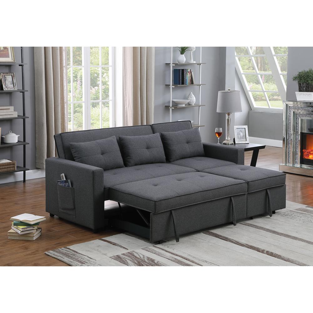 Zoey Dark Gray Linen Convertible Sleeper Sofa with Side Pocket. Picture 3