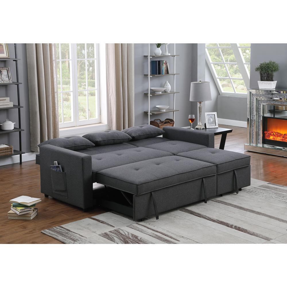 Zoey Dark Gray Linen Convertible Sleeper Sofa with Side Pocket. Picture 4