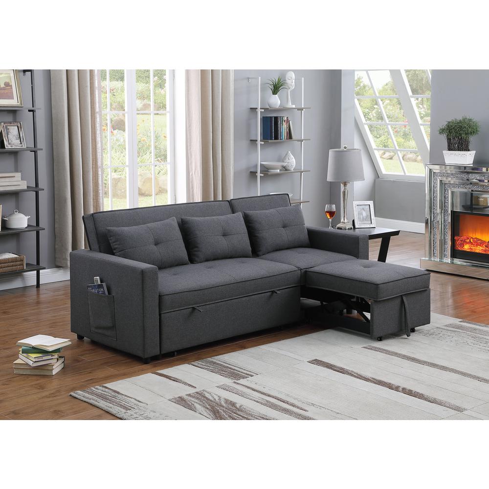 Zoey Dark Gray Linen Convertible Sleeper Sofa with Side Pocket. Picture 1
