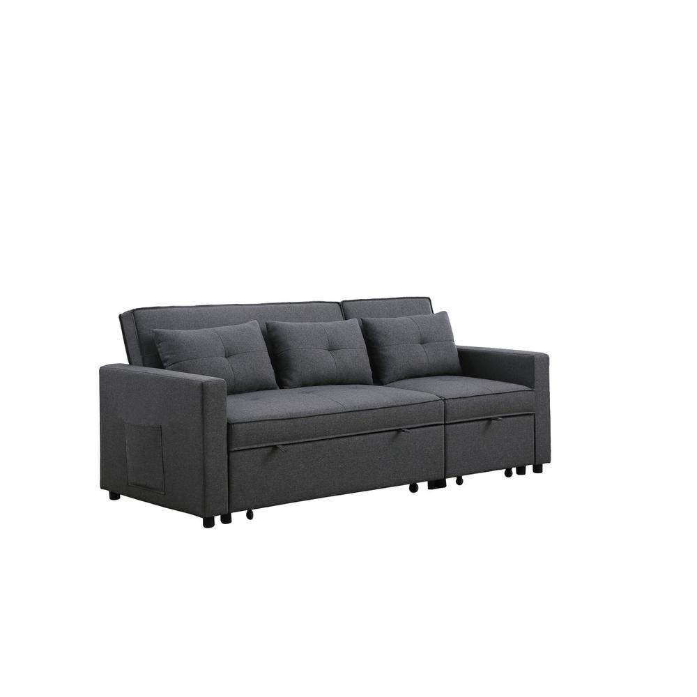 Zoey Dark Gray Linen Convertible Sleeper Sofa with Side Pocket. Picture 9