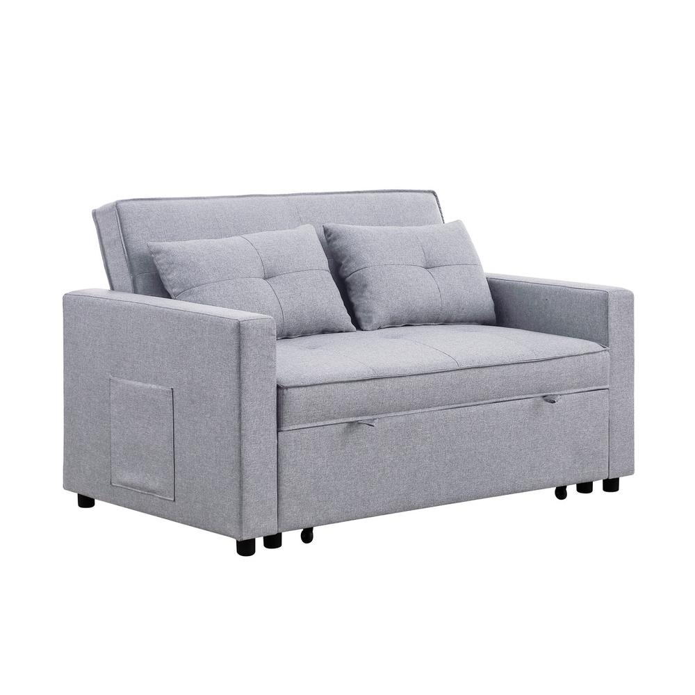 Zoey Light Gray Linen Convertible Sleeper Loveseat with Side Pocket. Picture 1