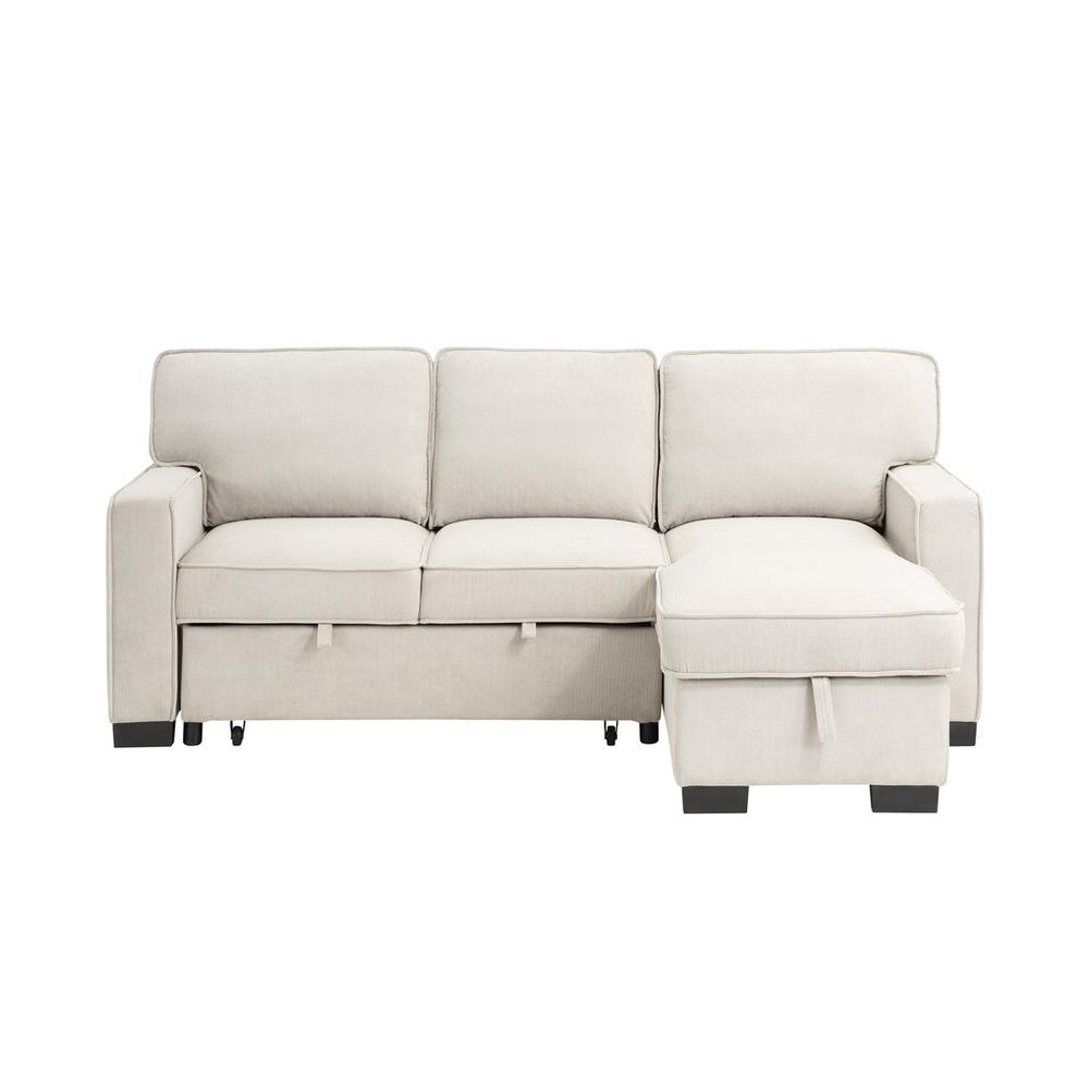Estelle Beige Fabric Reversible Sleeper Sectional with Storage Chaise Drop-Down Table 2 Cup Holders and 2USB Ports. Picture 5