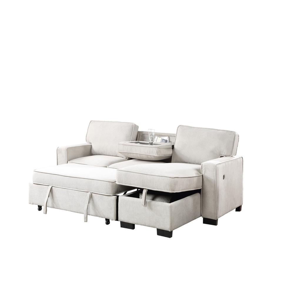 Estelle Beige Fabric Reversible Sleeper Sectional with Storage Chaise Drop-Down Table 2 Cup Holders and 2USB Ports. Picture 1