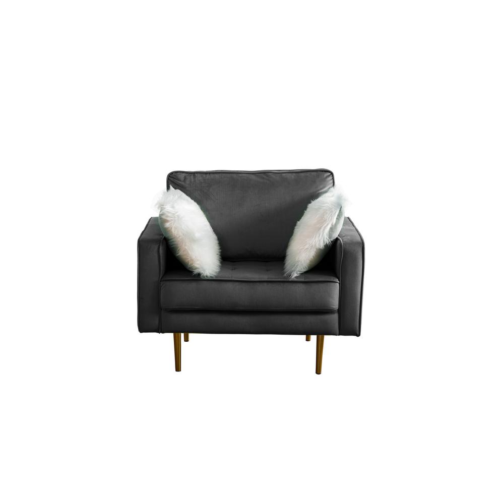 Theo Gray Velvet Sofa Loveseat Chair Living Room Set with Pillows. Picture 4