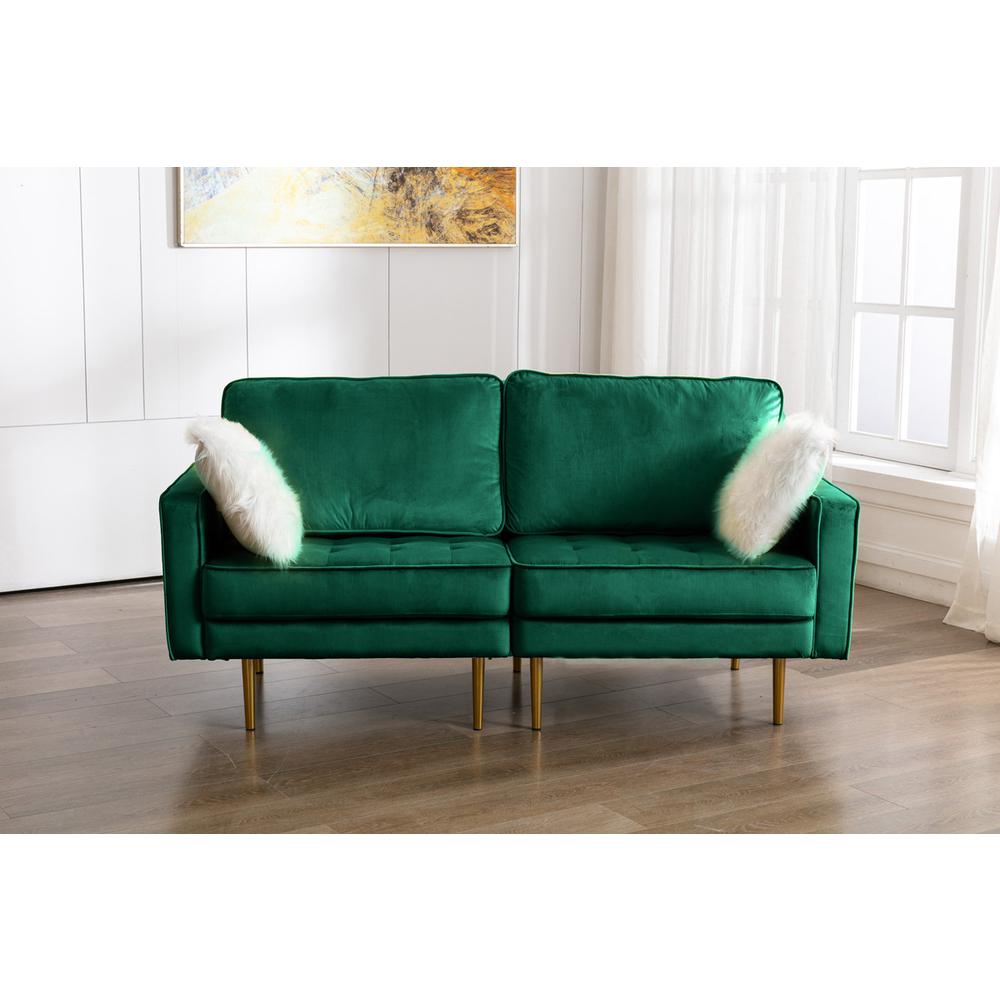 Theo Green Velvet Loveseat with Pillows. Picture 3