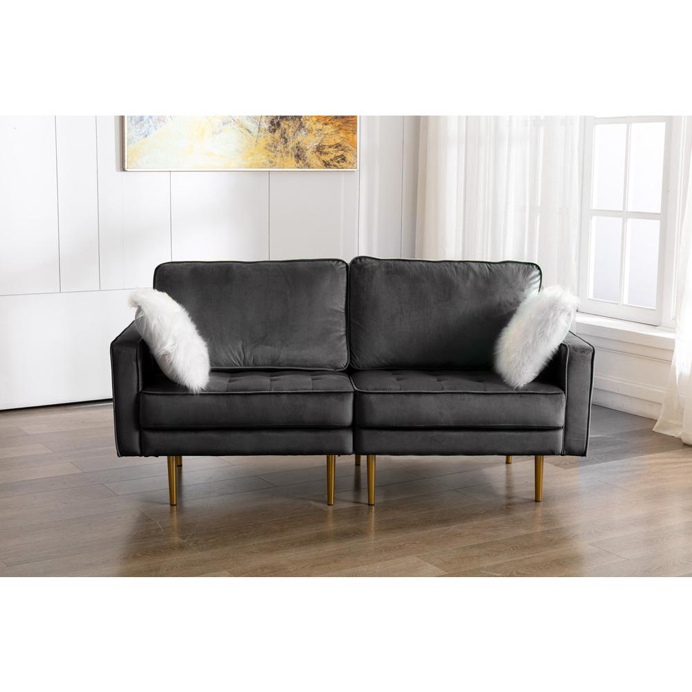 Theo Gray Velvet Loveseat with Pillows. Picture 2