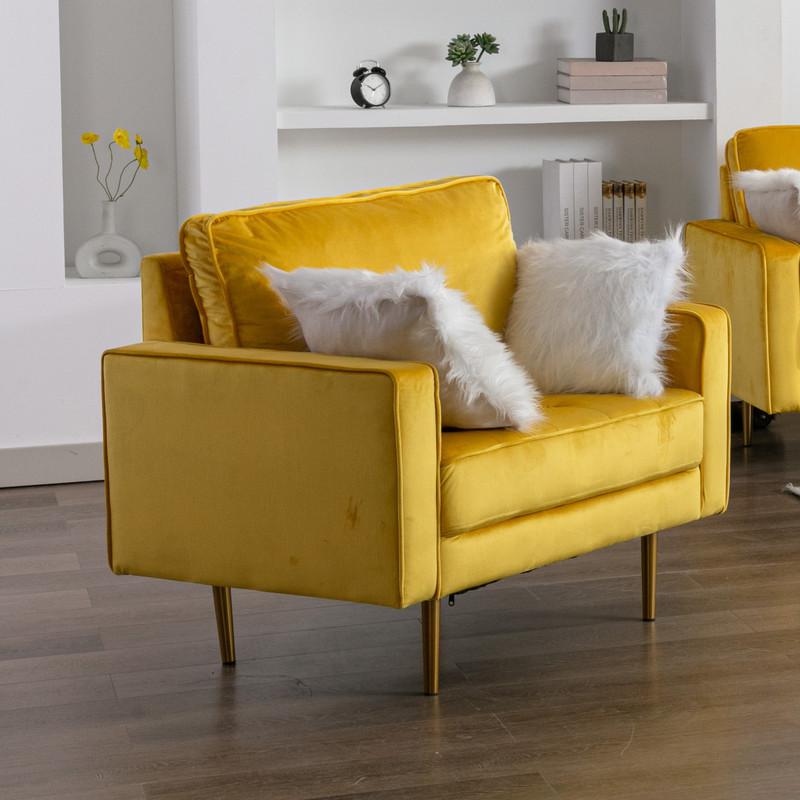 Theo Yellow Velvet Chair with Pillows. Picture 4