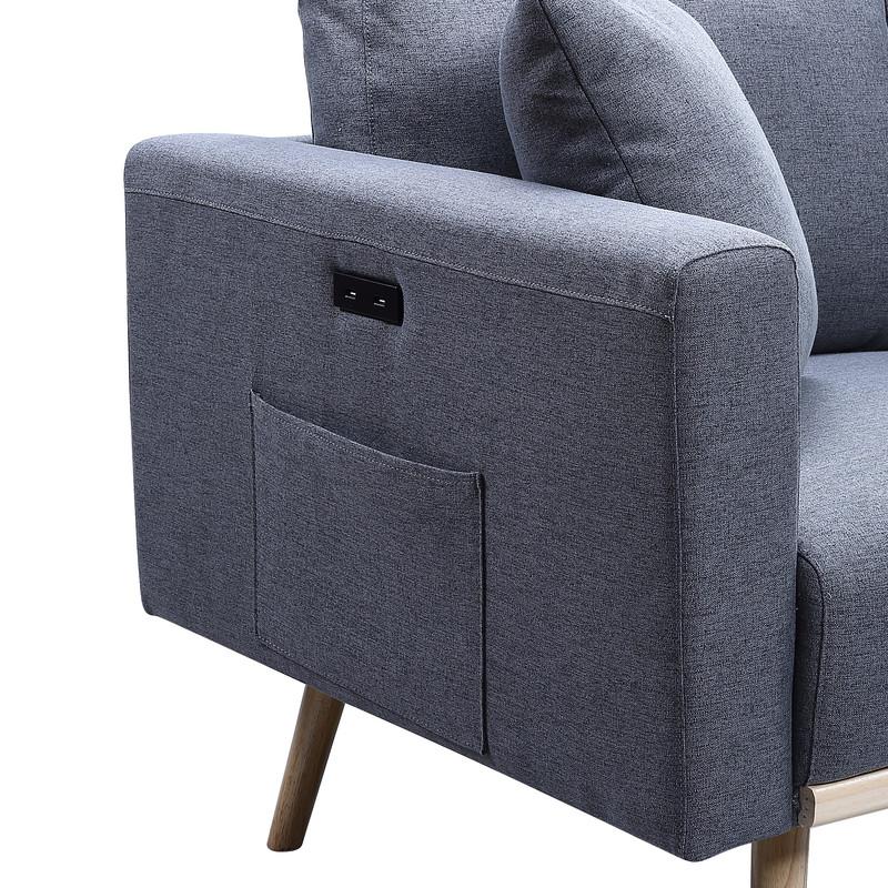 Easton Dark Gray Linen Fabric Chair with USB Charging Ports Pockets & Pillows. Picture 4