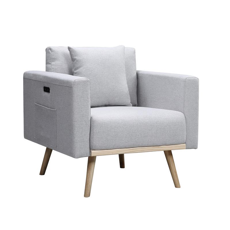 Easton Light Gray Linen Fabric Sofa Loveseat Chair Living Room Set with USB Charging Ports Pockets & Pillows. Picture 6