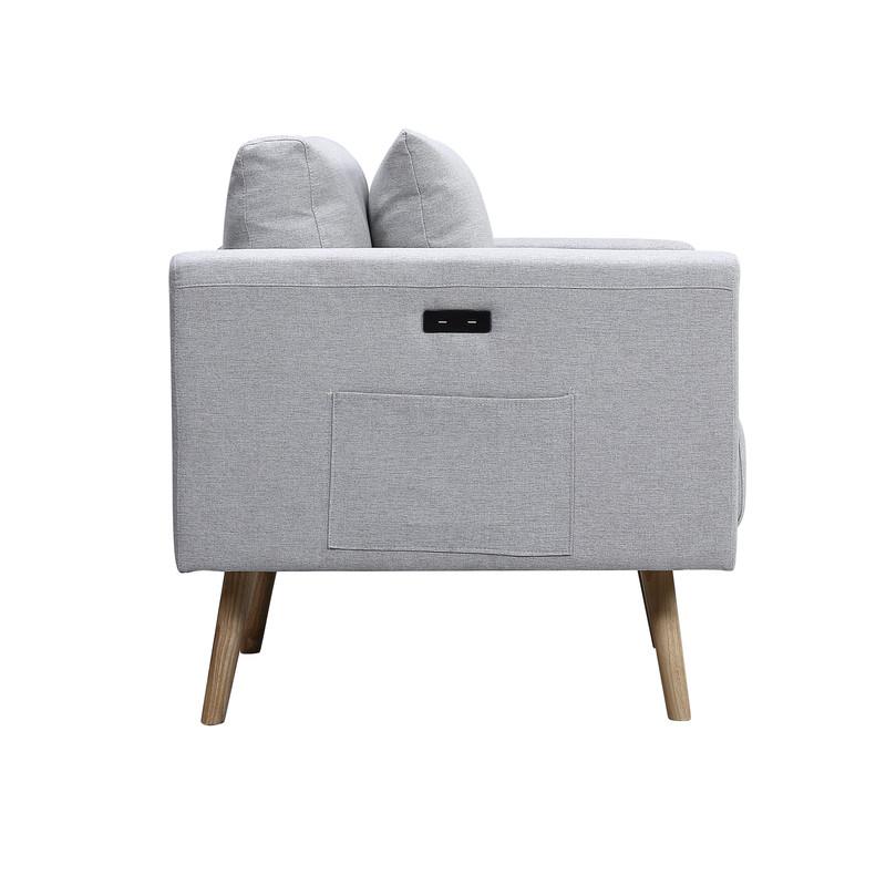Easton Light Gray Linen Fabric Sofa Loveseat Chair Living Room Set with USB Charging Ports Pockets & Pillows. Picture 8