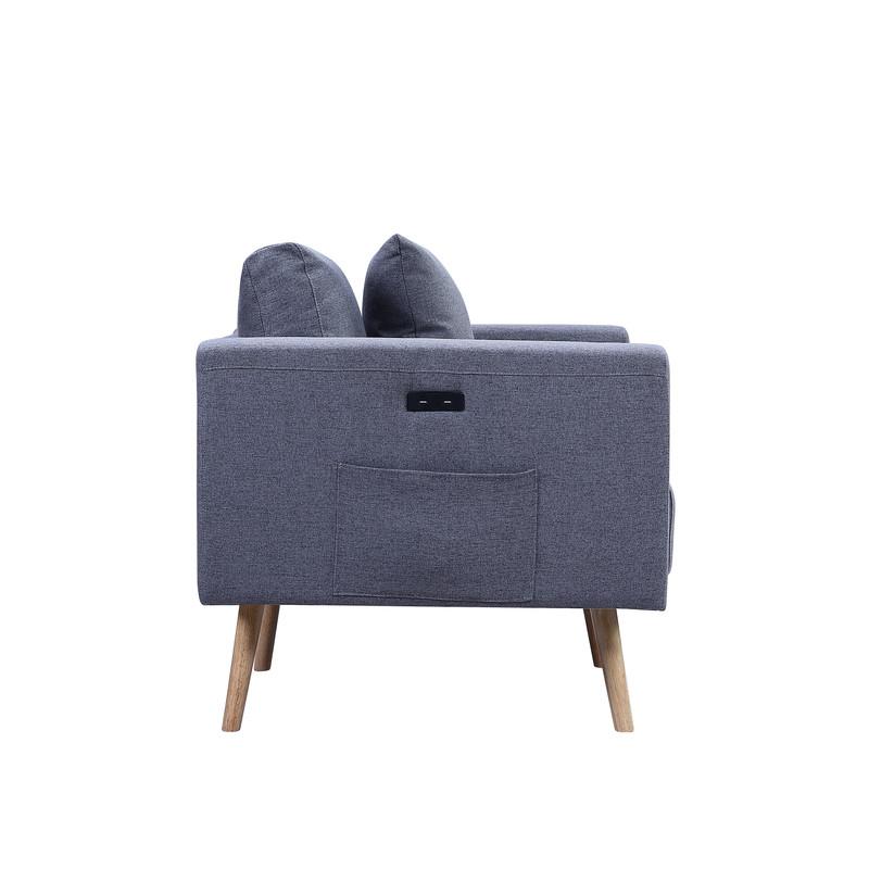 Easton Dark Gray Linen Fabric Sofa Loveseat Chair Living Room Set with USB Charging Ports Pockets & Pillows. Picture 9