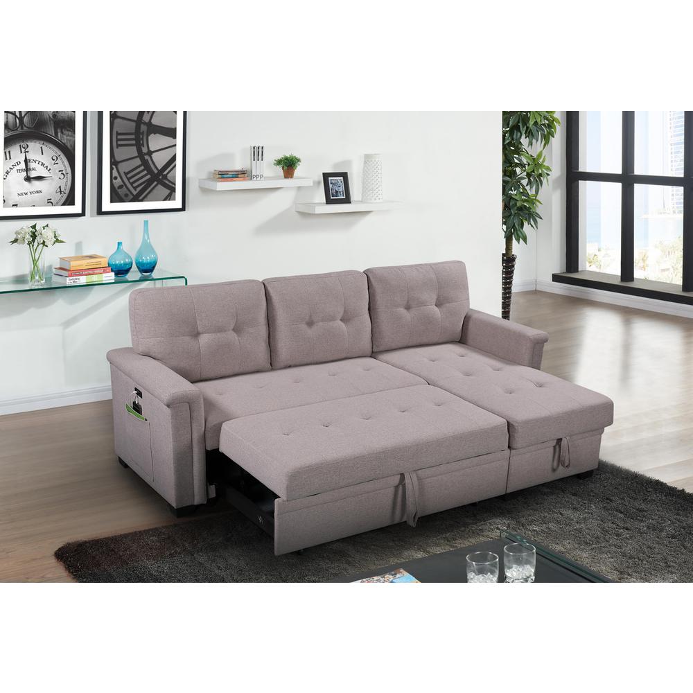 Ashlyn Light Gray Reversible Sleeper Sectional Sofa with Storage Chaise, USB Charging Ports and Pocket. Picture 3