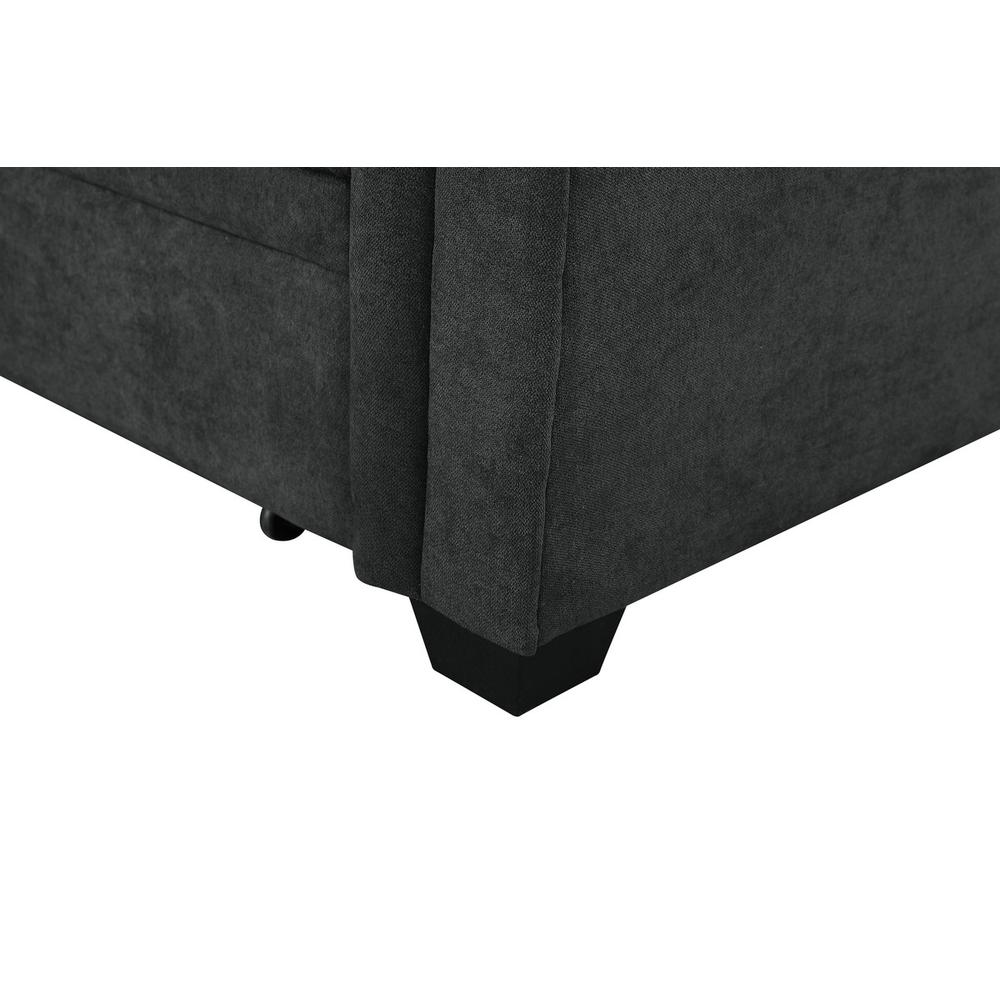 Kinsley Dark Gray Woven Fabric Sleeper Sectional Sofa Chaise with USB Charger and Tablet Pocket. Picture 12