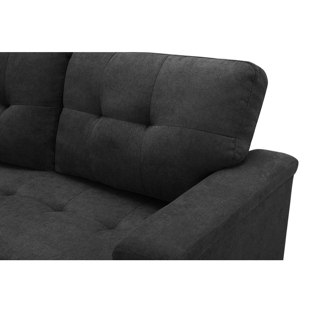 Kinsley Dark Gray Woven Fabric Sleeper Sectional Sofa Chaise with USB Charger and Tablet Pocket. Picture 10