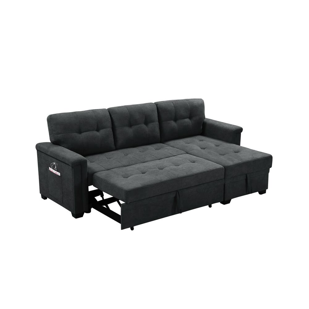 Kinsley Dark Gray Woven Fabric Sleeper Sectional Sofa Chaise with USB Charger and Tablet Pocket. Picture 7