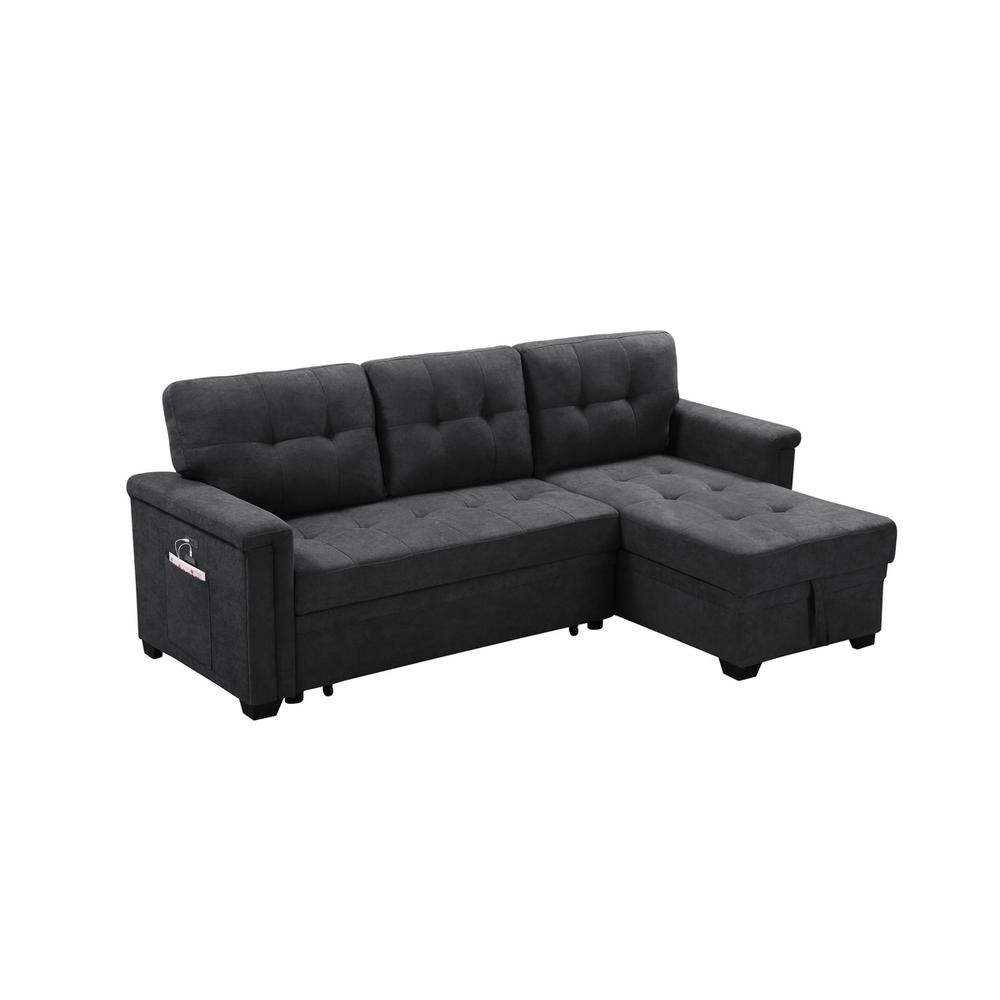Kinsley Dark Gray Woven Fabric Sleeper Sectional Sofa Chaise with USB Charger and Tablet Pocket. The main picture.