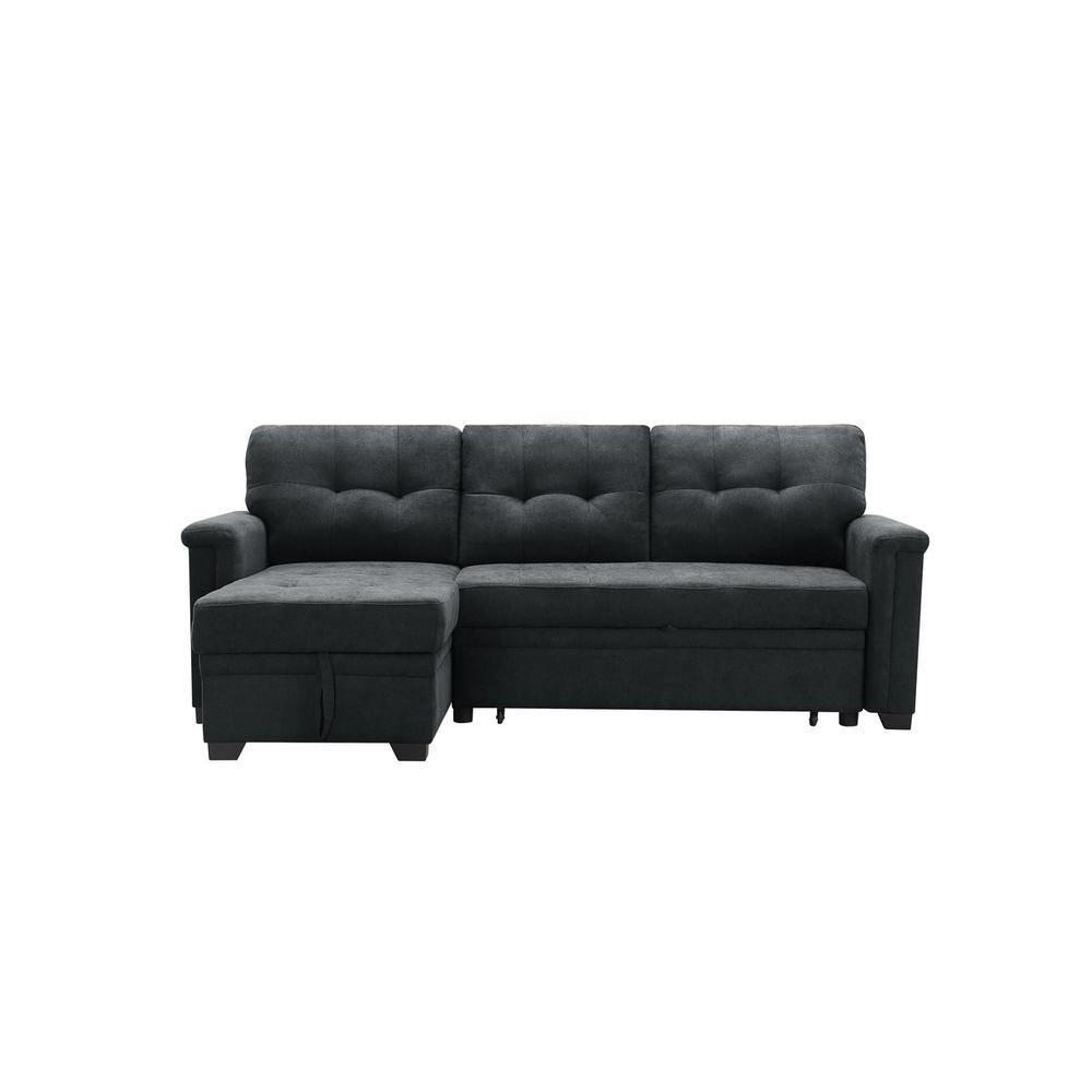 Kinsley Dark Gray Woven Fabric Sleeper Sectional Sofa Chaise with USB Charger and Tablet Pocket. Picture 2