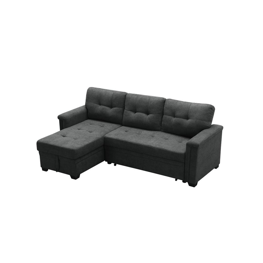 Kinsley Dark Gray Woven Fabric Sleeper Sectional Sofa Chaise with USB Charger and Tablet Pocket. Picture 8