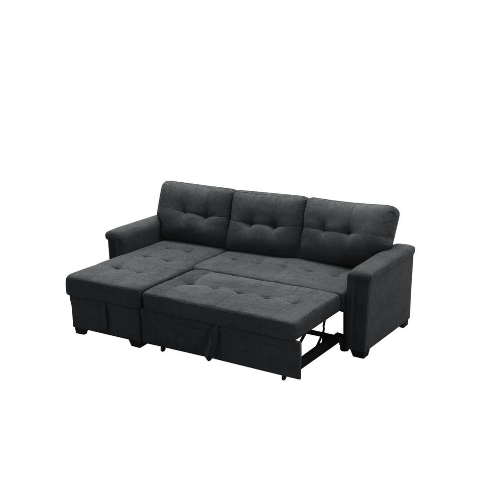 Kinsley Dark Gray Woven Fabric Sleeper Sectional Sofa Chaise with USB Charger and Tablet Pocket. Picture 6