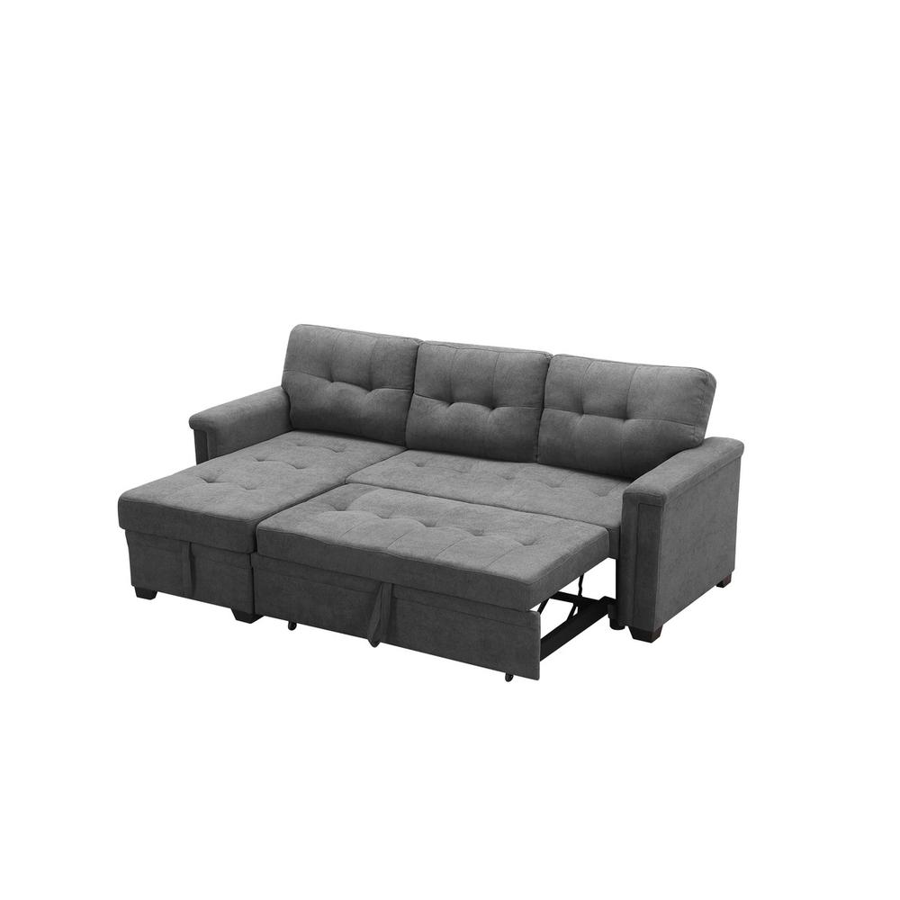 Kinsley Gray Woven Fabric Sleeper Sectional Sofa Chaise with USB Charger and Tablet Pocket. Picture 6