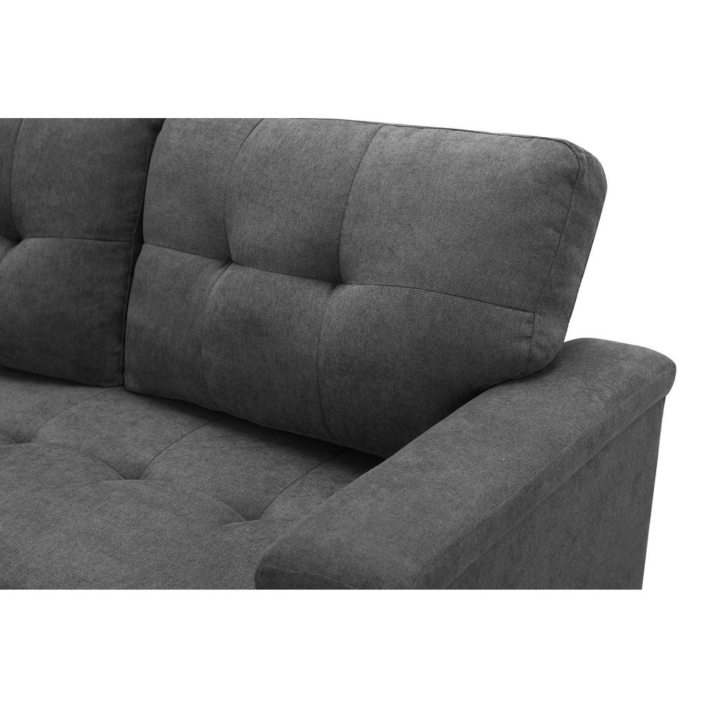 Kinsley Gray Woven Fabric Sleeper Sectional Sofa Chaise with USB Charger and Tablet Pocket. Picture 11