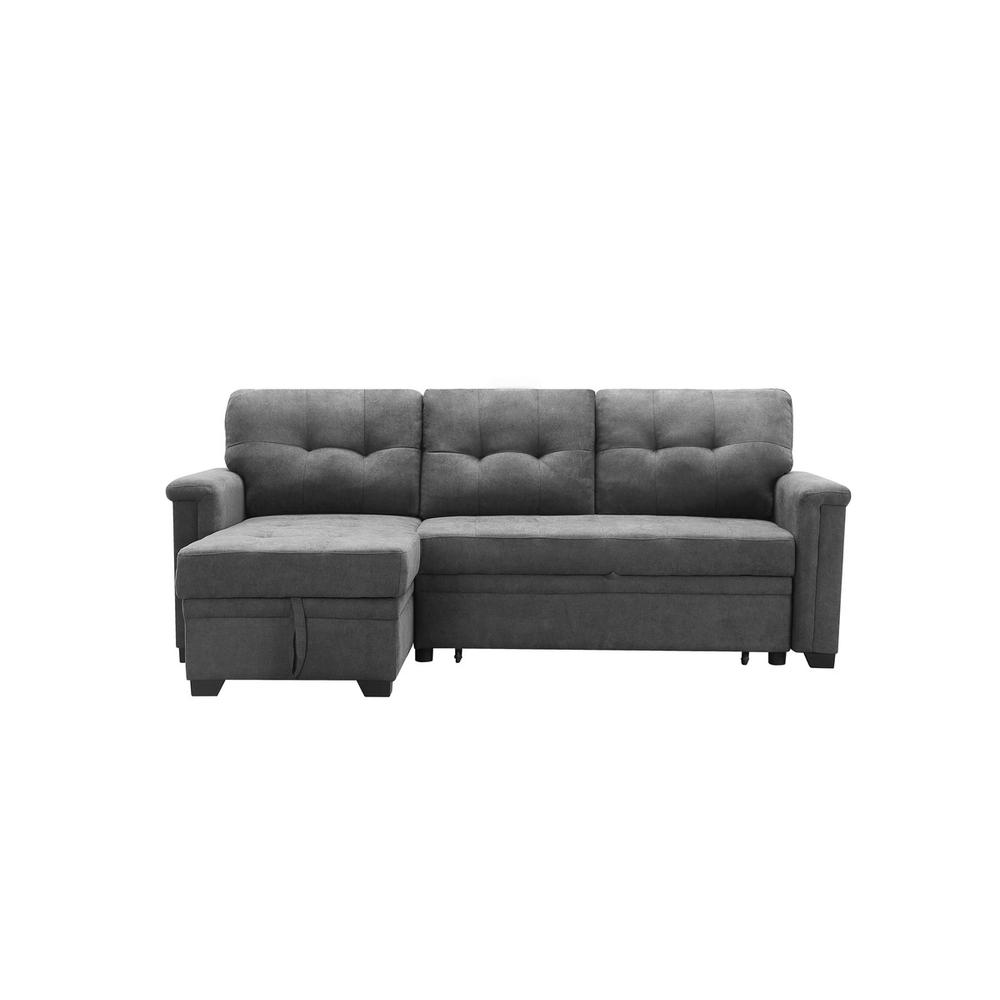 Kinsley Gray Woven Fabric Sleeper Sectional Sofa Chaise with USB Charger and Tablet Pocket. Picture 7