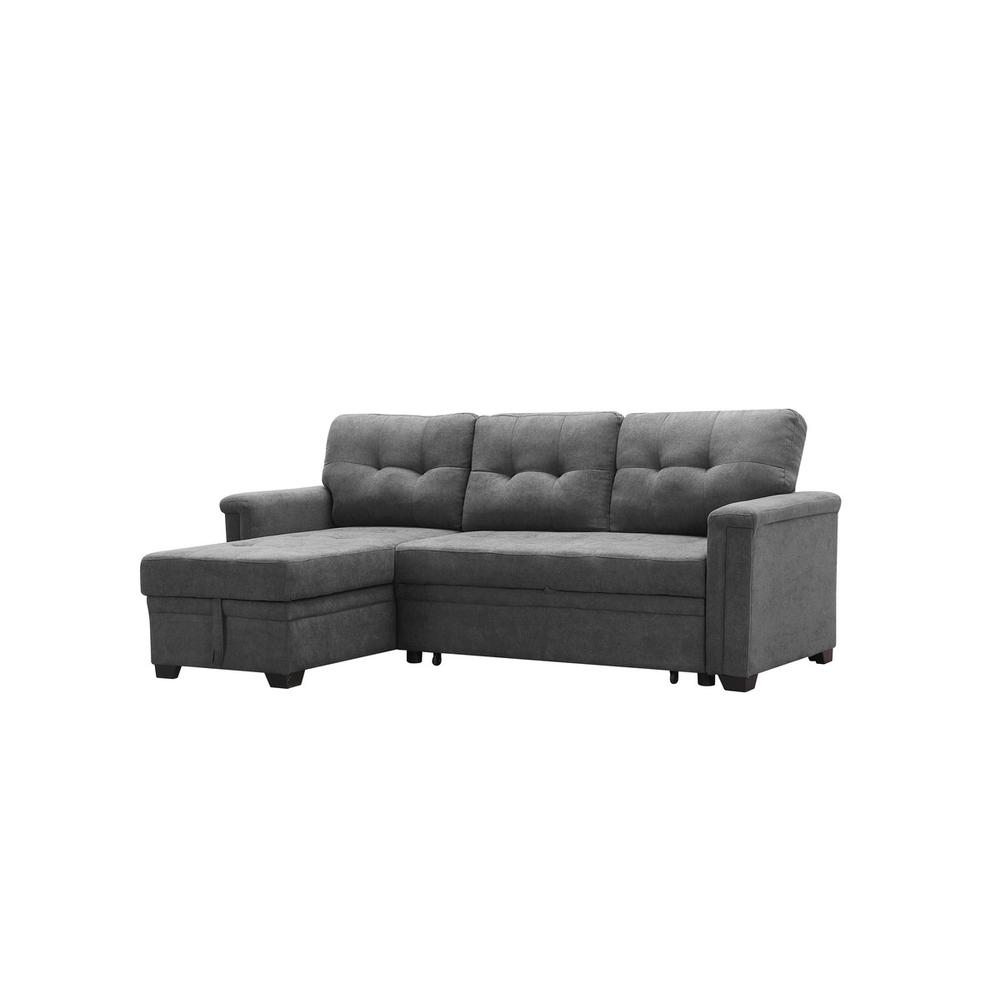 Kinsley Gray Woven Fabric Sleeper Sectional Sofa Chaise with USB Charger and Tablet Pocket. Picture 8