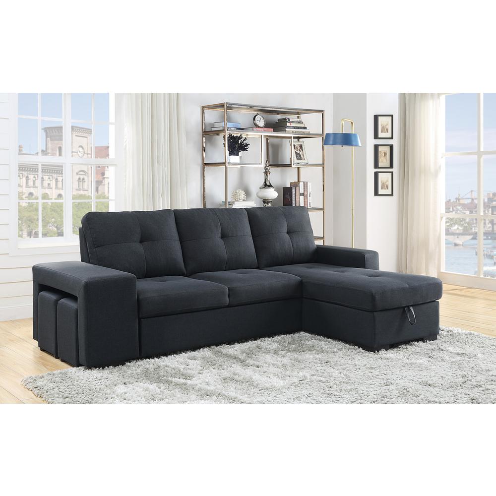 Lucas Dark Gray Linen Sleeper Sectional Sofa with Reversible Storage Chaise. The main picture.