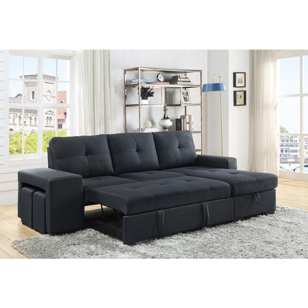 Lucas Dark Gray Linen Sleeper Sectional Sofa with Reversible Storage Chaise. Picture 2