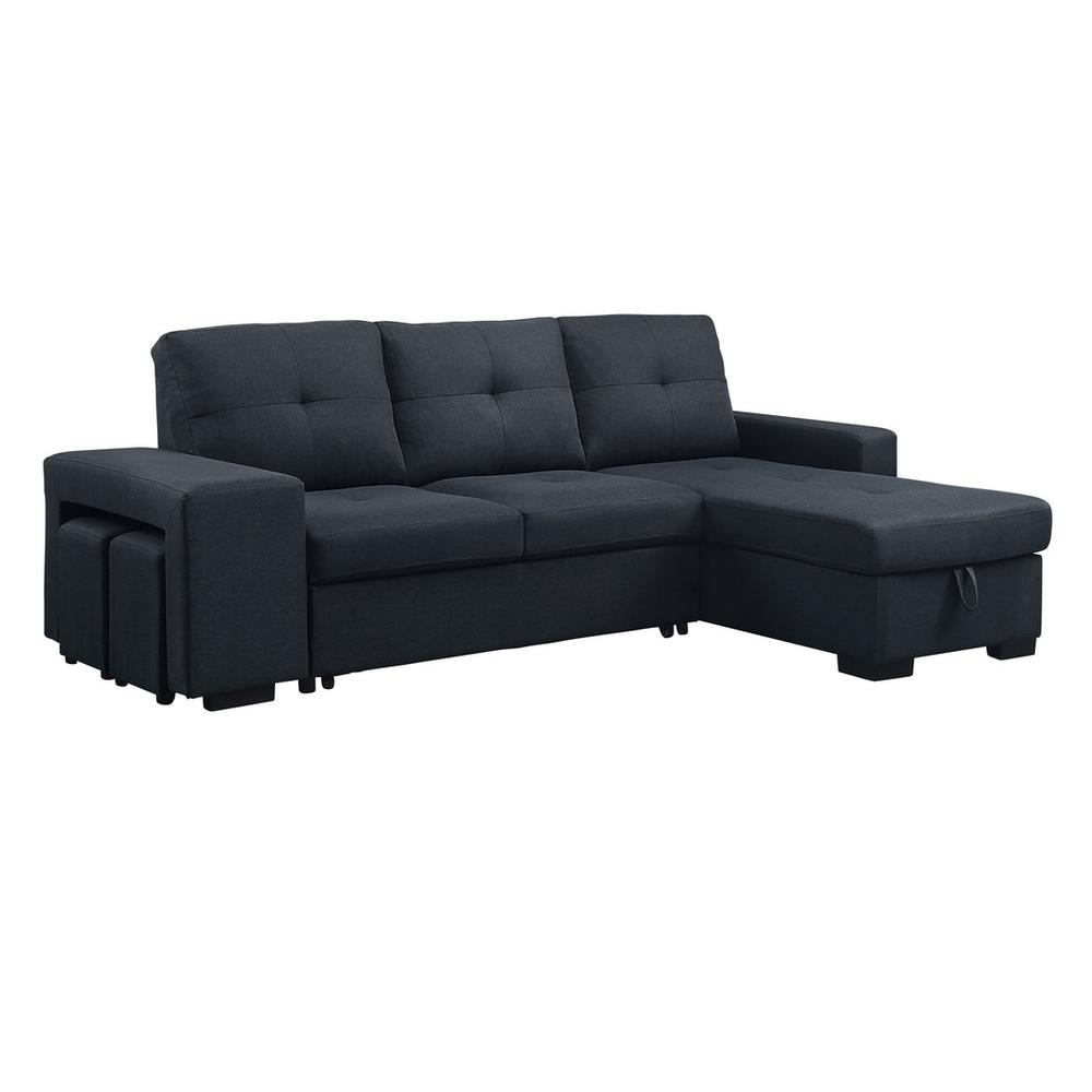 Lucas Dark Gray Linen Sleeper Sectional Sofa with Reversible Storage Chaise. Picture 5