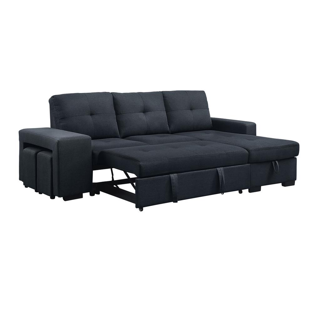 Lucas Dark Gray Linen Sleeper Sectional Sofa with Reversible Storage Chaise. Picture 3