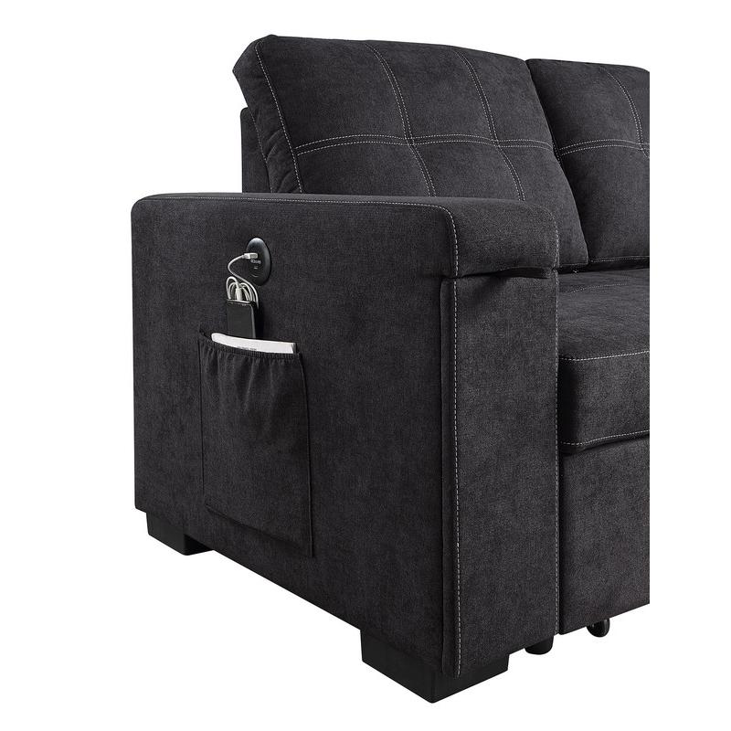 Woven Fabric Reversible Sleeper Sectional Sofa with Storage Chaise Cup Holder. Picture 8