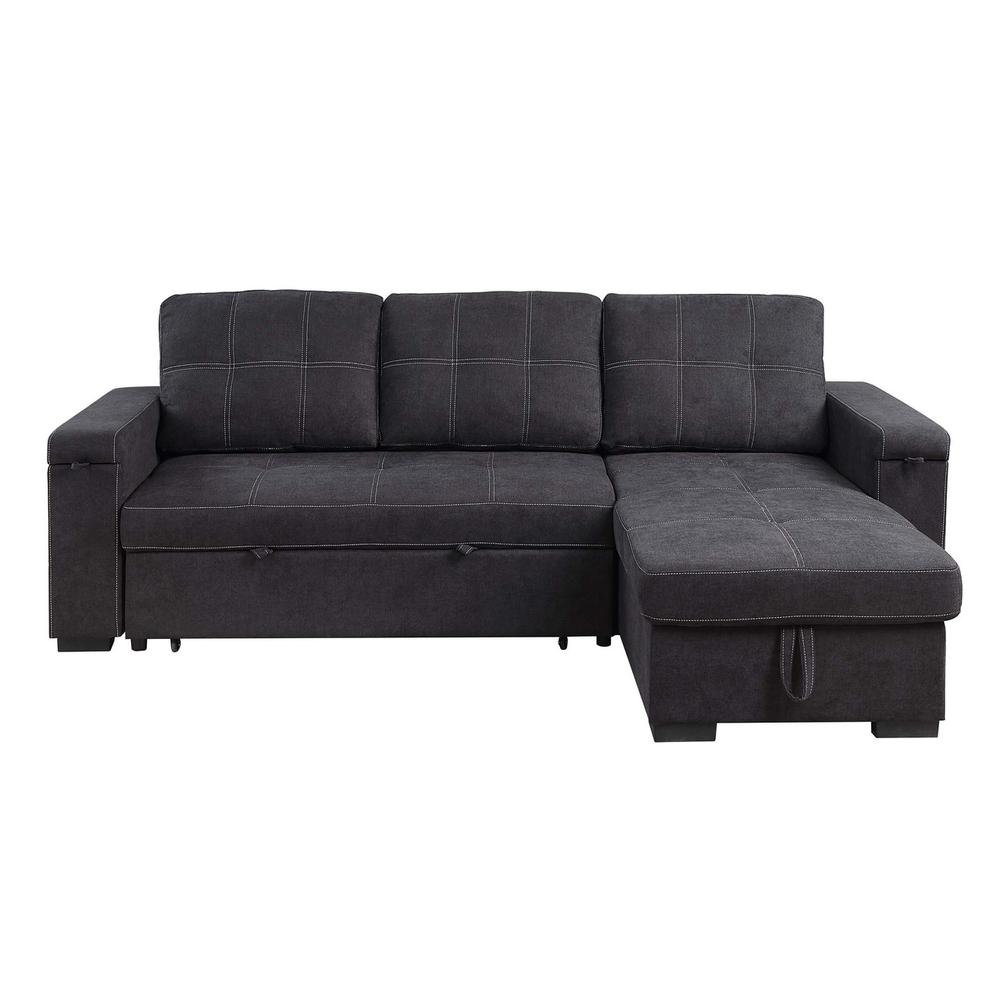 Woven Fabric Reversible Sleeper Sectional Sofa with Storage Chaise Cup Holder. Picture 3