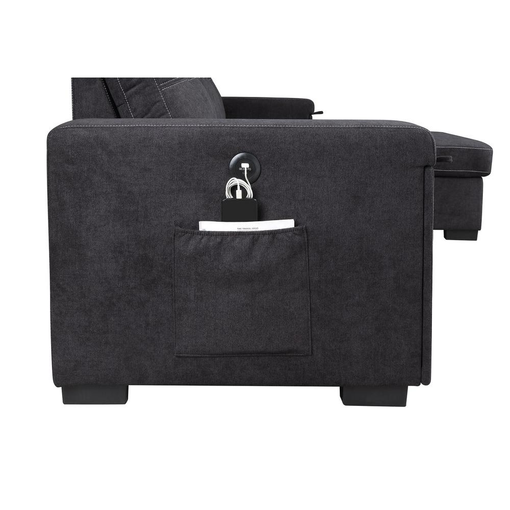 Woven Fabric Reversible Sleeper Sectional Sofa with Storage Chaise Cup Holder. Picture 7