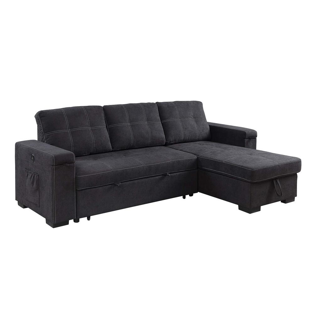 Woven Fabric Reversible Sleeper Sectional Sofa with Storage Chaise Cup Holder. Picture 1