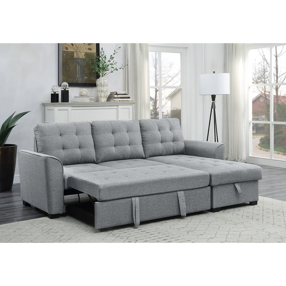 Avery Light Gray Linen Sleeper Sectional Sofa with Reversible Storage Chaise. Picture 2