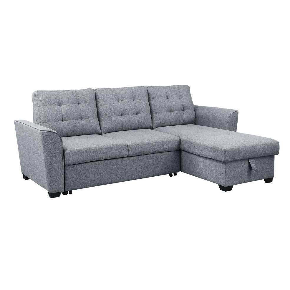 Avery Light Gray Linen Sleeper Sectional Sofa with Reversible Storage Chaise. Picture 4