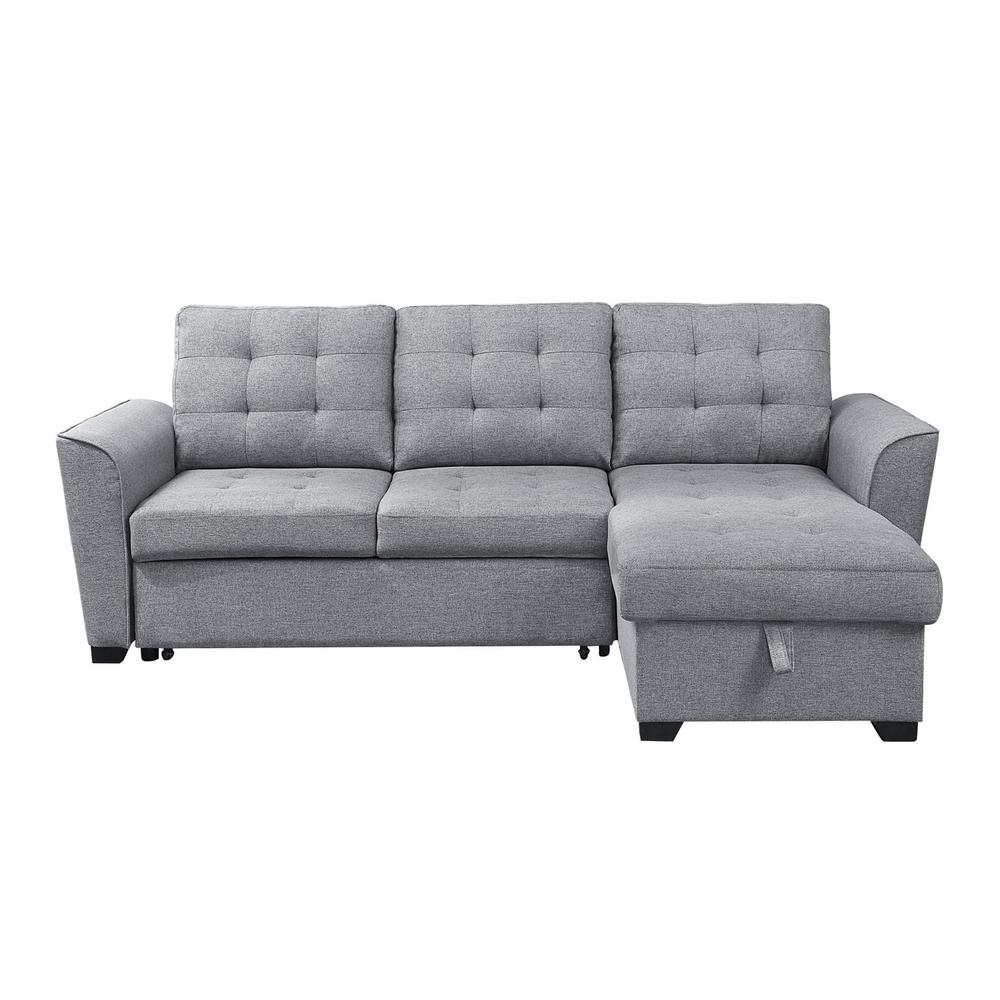 Avery Light Gray Linen Sleeper Sectional Sofa with Reversible Storage Chaise. Picture 5