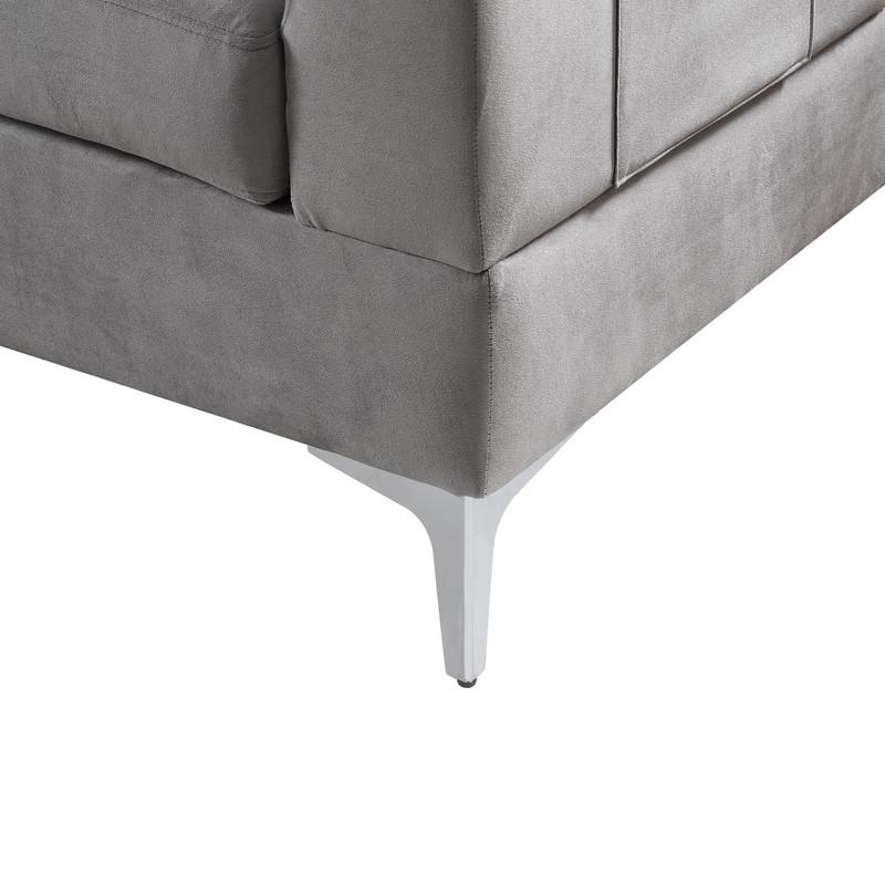 Chloe Gray Velvet Sectional Sofa Chaise with USB Charging Port. Picture 3