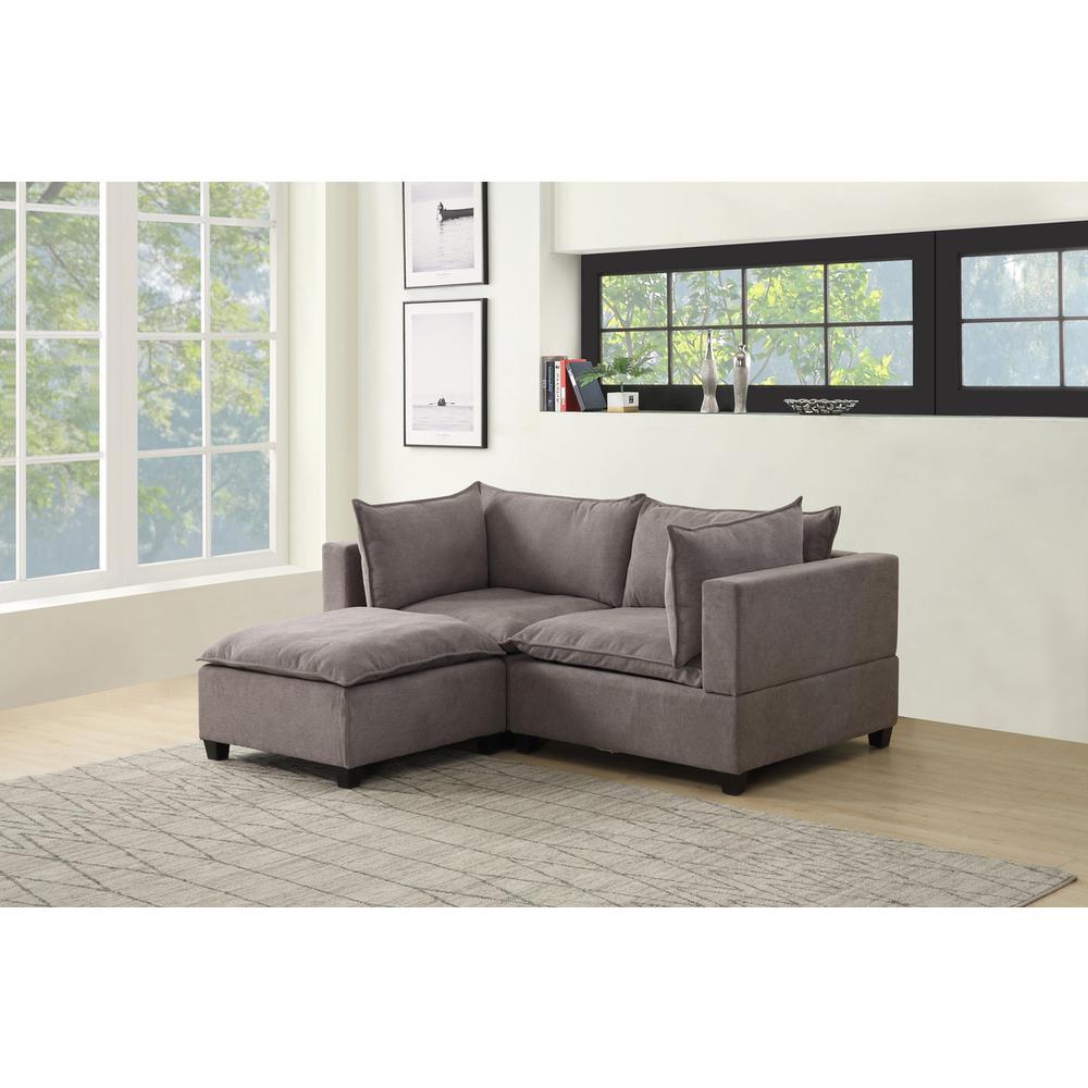 Madison Light Gray Fabric Sectional Loveseat Ottoman. Picture 2