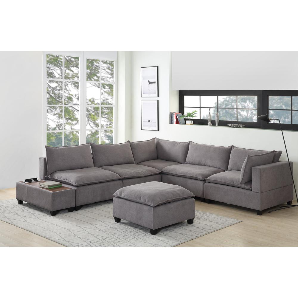 Madison Light Gray Fabric 7Pc Modular Sectional Sofa with Ottoman and USB Storage Console Table. Picture 2