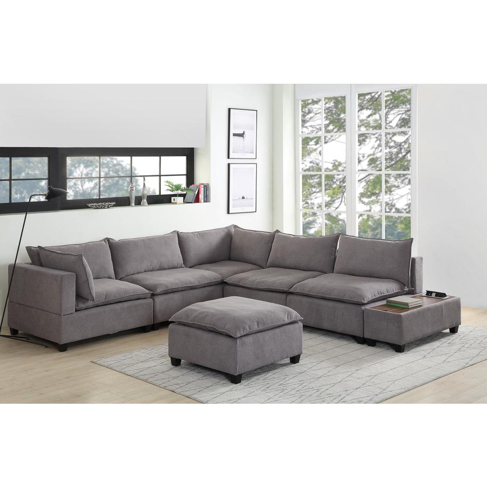 Madison Light Gray Fabric 7Pc Modular Sectional Sofa with Ottoman and USB Storage Console Table. Picture 1