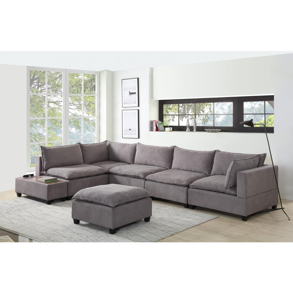 Madison Light Gray Fabric 7 Piece Modular Sectional Sofa with Ottoman and USB Storage Console Table. Picture 2