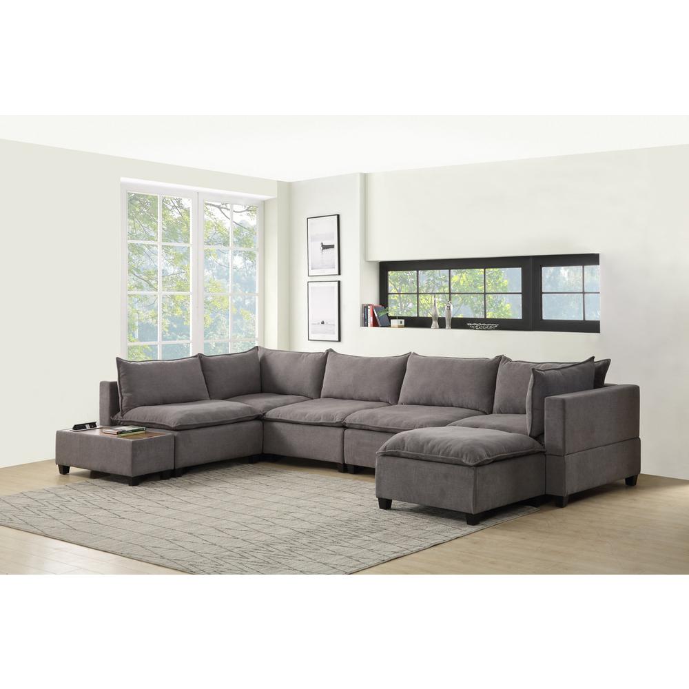 Madison Light Gray Fabric 7Pc Modular Sectional Sofa Chaise with USB Storage Console Table. Picture 2