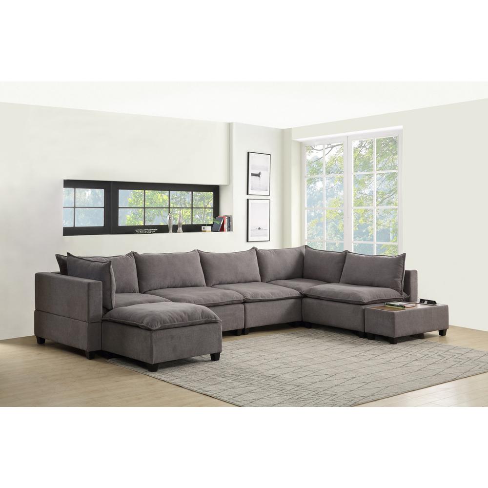 Madison Light Gray Fabric 7Pc Modular Sectional Sofa Chaise with USB Storage Console Table. Picture 1