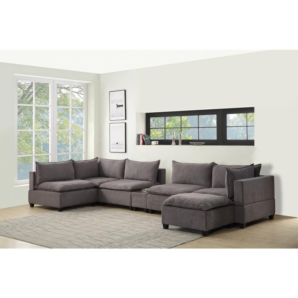 Madison Light Gray Fabric 7-Piece Modular Sectional Sofa Chaise with USB Storage Console Table. Picture 2