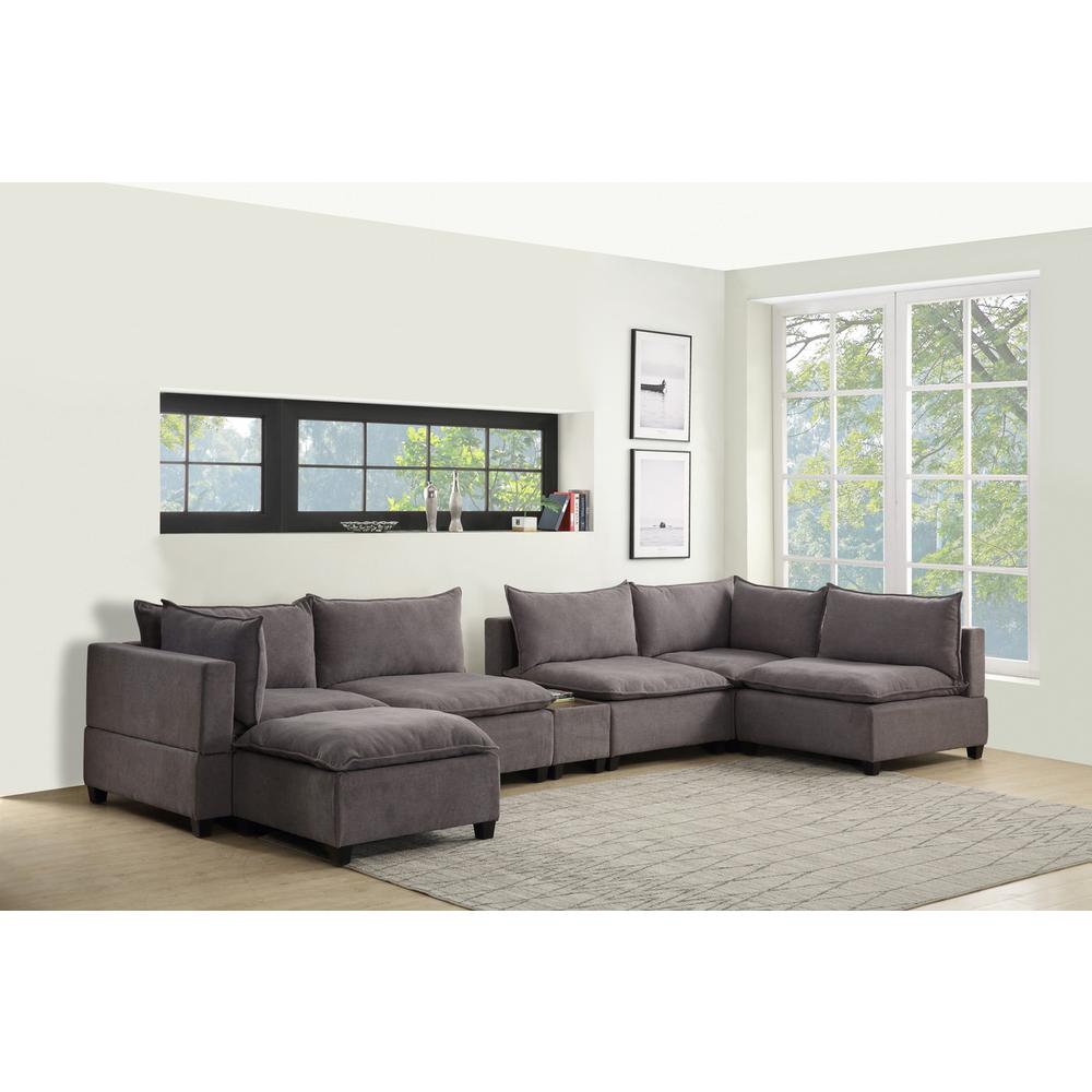 Madison Light Gray Fabric 7-Piece Modular Sectional Sofa Chaise with USB Storage Console Table. Picture 1
