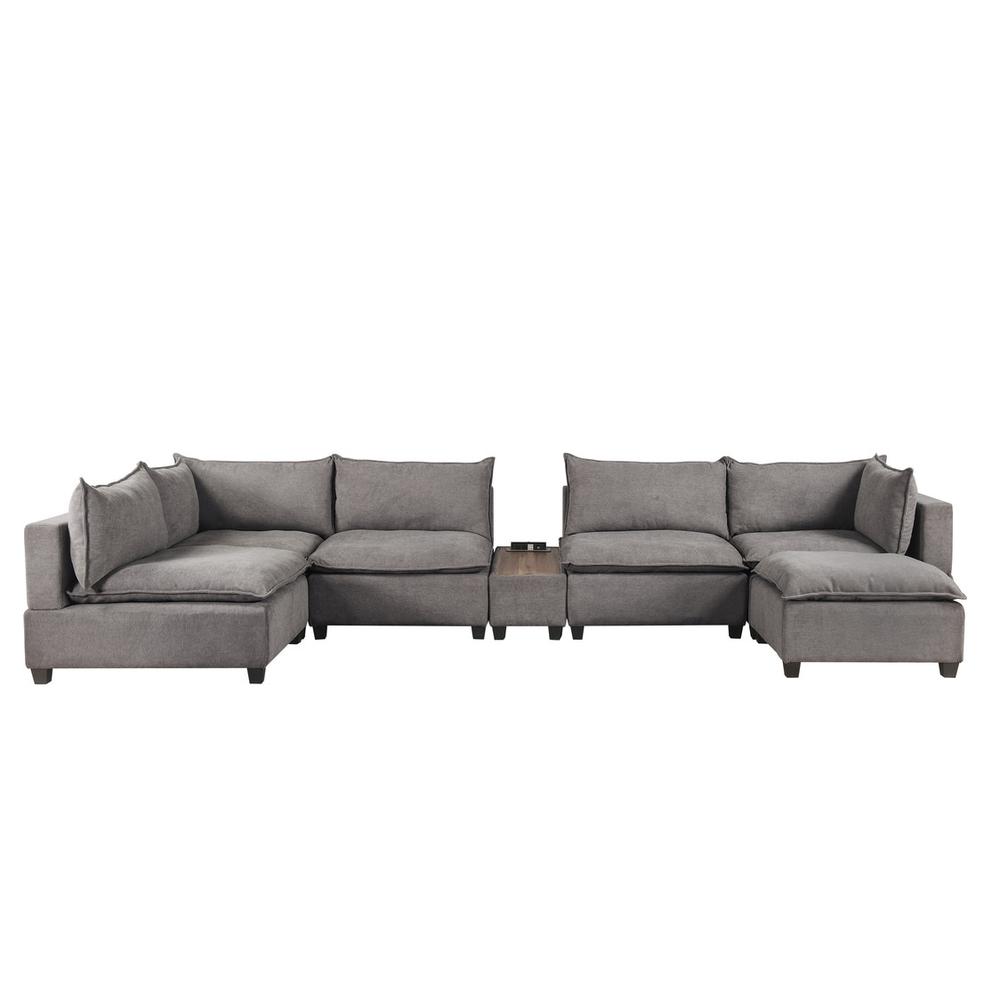 Madison Light Gray Fabric 7-Piece Modular Sectional Sofa Chaise with USB Storage Console Table. Picture 4